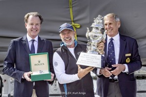Prizegiving.
Benoît Falletti, Managing Director Rolex Australia, Duncan Hine, owner of Alive and Arthur Lane, Commodore Cruising Yacht Club of Australia.
ALIVE, Sail no: 52566, Owner: Duncan Hine, Design: Reichel/Pugh 66, Country: AUS