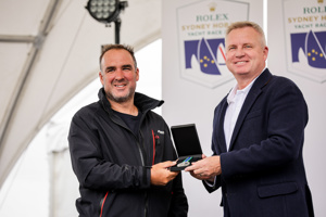 Alive crewmember receiving his Winners Medallion from Tasmanian Premier Jeremy Rockliff