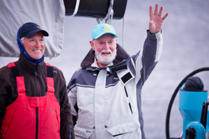 Lindsay May (r), who sailed on Antipodes for his 50th trip South