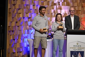Min River, 3rd Two-Handed IRC and 2nd IRC Division 5 - presented to co-skippers Jiang Lin and Aymeric Belloir by Counillor John Kelly