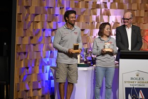 Min River, 3rd Two-Handed IRC and 2nd IRC Division 5 - presented to co-skippers Jiang Lin and Aymeric Belloir by Counillor John Kelly