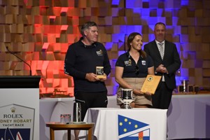 Navy One, 2nd Corinthian PHS and 1st Armed Services yacht on corrected time (Oggin Cup) - presented to Royal Australian Navy represnted by co-skippers Nathan Lockhart and Tori Costello.