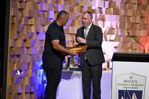 Caro, 1st Yacht under 18.5m LOA across the finish line (Apollo Trophy) and 3rd IRC Division 1 - presented to owner Max Klink represented by crewmember Wade Morgan.