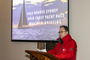 Noakes Sydney Gold Coast Yacht Race 2024 - CYCA Commodore Sam Haynes at the weather briefing.