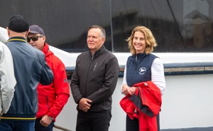 Cruising Yacht Club of Australia CEO Justine Kirkjian preparing to board the spectator vessel to watch the start of the 2024 Noakes Sydney Gold Coast Yacht Race 
