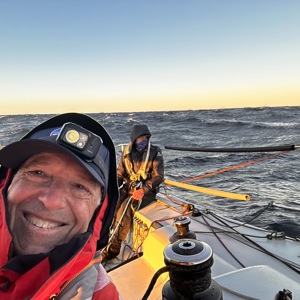 Ian Smith (l) and Lincoln Dews on Double Handed competitor J99 Jupiter early on Day 3