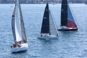 2024 Flinders Islet Race start - GWM Pennant Hills (foreground), Rum Rebellion and Le Tiroflan.   Image: David Hislop