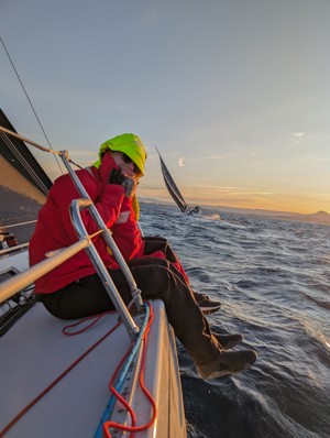 2024 Flinders Islet Race - Pia on Ragtime with Wots Next ahead, approaching Flinders Islet.  Image courtesy Nicole Sawick