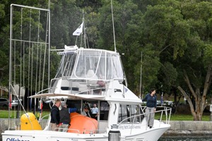CYCA's start boat heading out to the start.   Image: CYCA | David Hislop