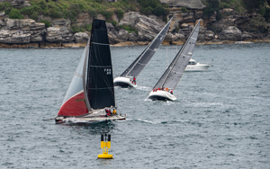 2024/25 Audi Centre Sydney BWPS | Bird Island Race start - Le Tiroflan (FRA85), Windhover and Rumchaser.   Image: Mike Selbie