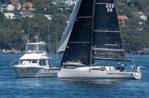 Double handed pairing of Jules Hall and Jan 'Clogs' Sholten in Disko Trooper_Contender Sailcloth finishing.   Image: CYCA | David Hislop