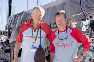 Dockside ambiance at Cruising Yacht Club of Australia - Bruce Taylor (l) and Drew Taylor (r) from Chutzpah.