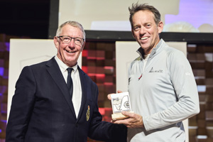 Le Tiroflan, 2nd PHS Division 2 -  presented by RYCT Commodore Stephen McCullum to skipper Chris Taylor.     