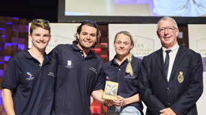 Mako, 2nd PHS Division 1 -  presented by RYCT Commodore Stephen McCullum  to Emily llens, Sam Wood and another crew member representing owner Simon Macks.     