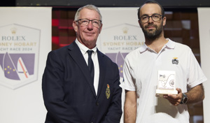 Poulpito, 2nd Sydney 38 Division -  presented by RYCT Commodore Stephen McCullum to skipper David Treguier.     