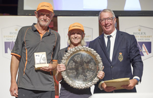 Clockwork, 1st Sydney 38 Division (One Tonne Trophy) -  presented by RYCT Commodore Stephen McCullum to Skipper Andrew Lloyd and Mary Ann Harvey.     