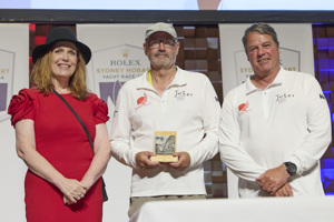 Joker X2, 2nd Double Handed Line Honours - presented by Alderman Louise Bloomfield (City of Hobart) to co-skippers Grant Chipperfield and Peter Dowdney.     