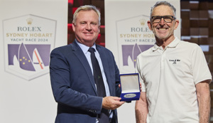 Michael Heenan receiving his medallion for 25 Sydney Hobarts, presented by The Honourable Jeremy Rockliff, Premier of Tasmania.