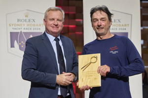 Navigator of 1st Tasmanian Yacht on Corrected Time - presented by The Honourable Jeremy Rockliff, Premier of Tasmania to Andrew Davison of Midnight Rambler.    