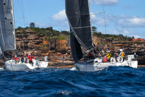 Chancellor leading Supernova out of Sydney Harbour in the 2025 Flinders Islet Race.   Image: CYCA | Ashley Dart