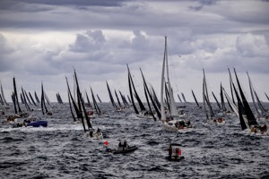 Fleet heading out to sea after the start of the 80th Rolex Sydney Hobart Yacht Race