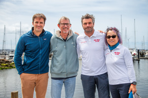 Co-skippers of BNC - my::Net / Leon (Yann Rigal (l) & Michael Quintin(r)) with Alexis Loison and Jiang Lin (co-skippers of Min River)