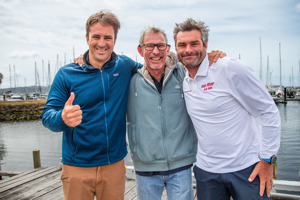 Co-skippers of BNC - my::Net / Leon (Michael Quintin & Yann Rigal) with Alexis Loison (co-skipper of Min River)