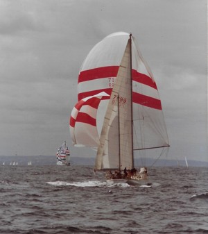 Windward Passage chasing Kialoa III in the River Derwent in the 1975 Sydney Hobart Yacht Race