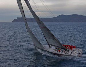 Heading towards a back to back line honours win, Wild Oats X sailing off the 'organ pipes'