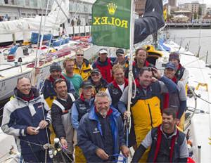 The crew of Telcoinabox Merit after their arrival in Hobart