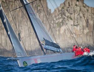 Wild Oats XI passing Tasman Island on their way to be second over the line, 2009 Rolex Sydney Hobart