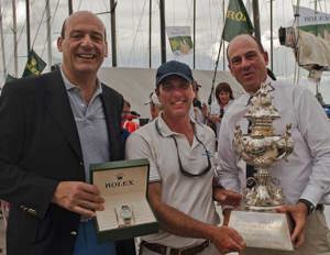 Matteo Mazzanti, Rolex SA presenting Andrew Saies, Two True with Rolex Yacht-Master timepiece and CYCA Commodore Matt Allen with the Tattersall's Cup