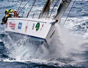 Peter Millard and John Honan's 98ft Lahana battling it out in tough seas