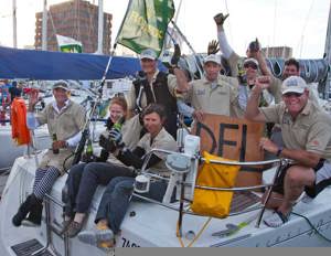 Morgan Rogers' Beneteau First 40.7 Wave Sweeper takes the honour of being the last boat into Hobart, arriving at 7.08pm