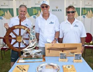 Mike Broughton, Chris Bull, Christian Ripard from JAZZ, at the Official Trophy Presentation collecting their silverware for winning IRC Div 0 & ORCi 1