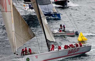 Wild Oats XI leads fleet out of Sydney Harbour