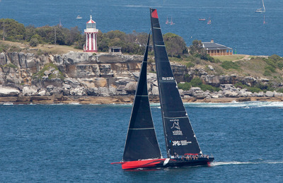 Jim Clark and Kristy Hinze-Clark's Rolex Sydney Hobart entry Comanche out for first sail in Sydney today