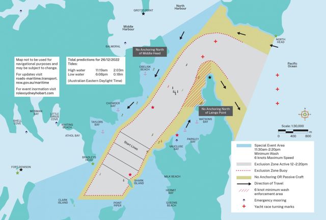 Exclusion Zone on Sydney Harbour for 2022 Rolex Sydney Hobart start