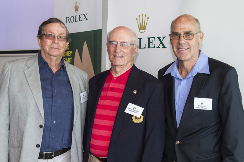 Official Starters of the 2012 Rolex Sydney Hobart Yacht Race: Colin McLachlan (starter), Jimmy ‘the Reb’ Sandison (5 minute warning signal), Phillip Hill (10 minute warning signal)