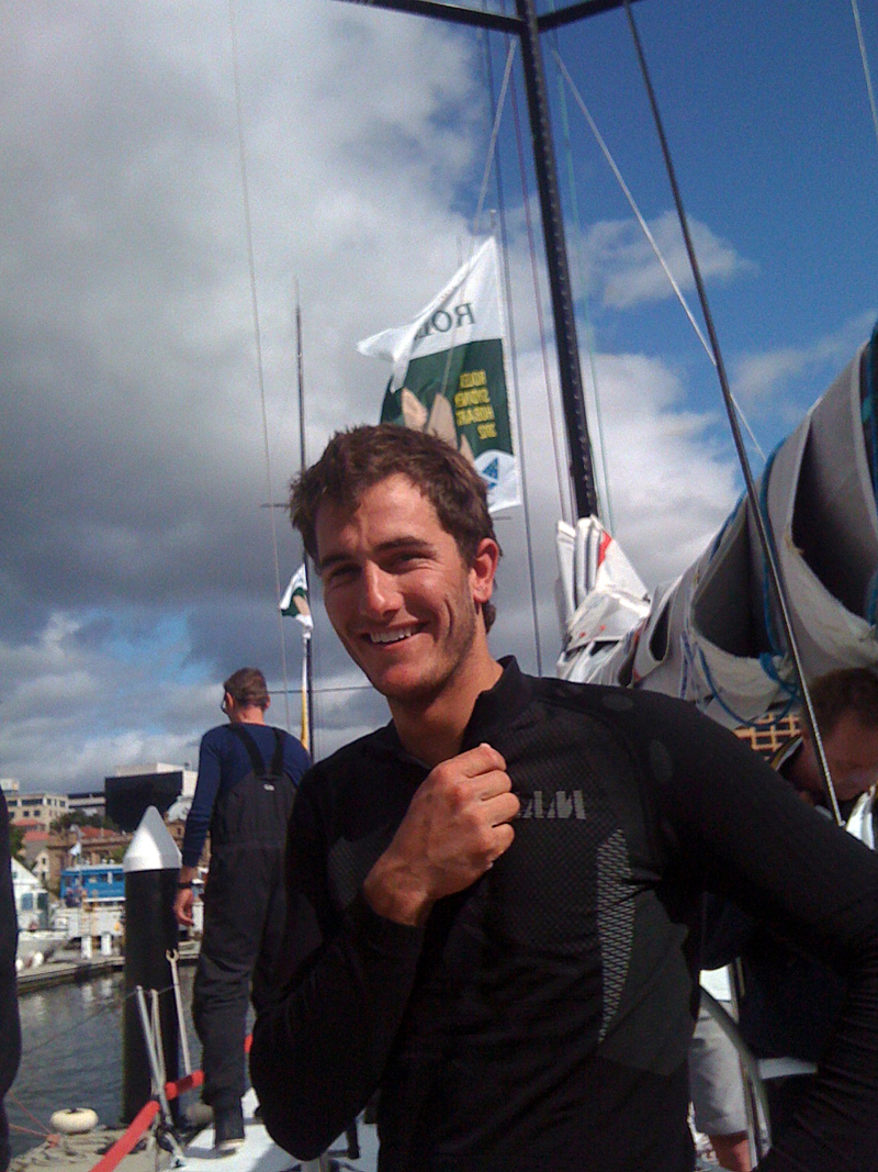Blair Tuke shortly after his arrival in Hobart this morning