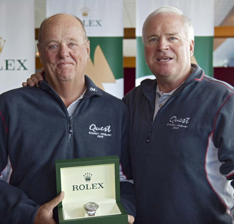 Mike Green and then skipper Bob Steel after winning the Rolex Sydney Hobart overall in 2008