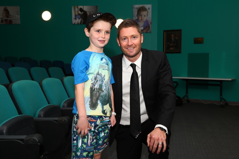 Michael Clarke announces he will join Perpetual Loyal team for the 2015 Rolex Sydney Hobart Yacht Race at Sydney Children's Hospital with Luke from C1 Ward 