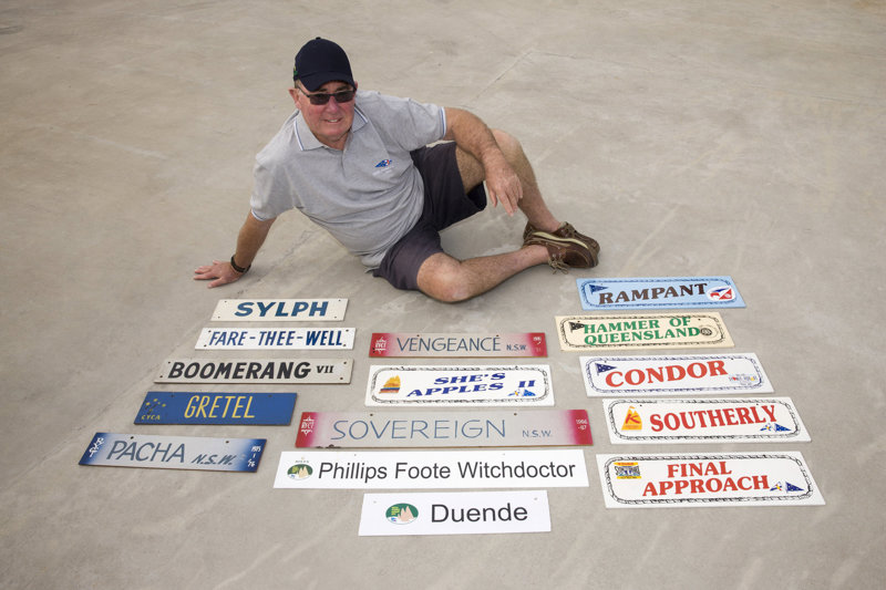 Tony Cable and skite plates from many of his 49 races