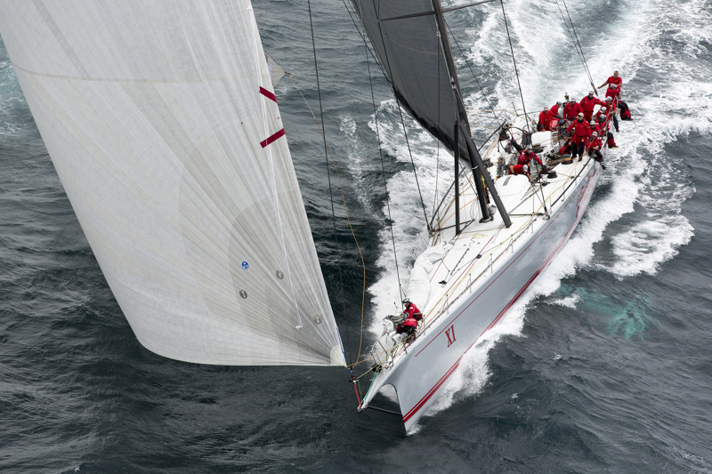 Wild Oats XI leaving Sydney Harbour during the start of the 2015 Rolex Sydney to Hobart yacht race
