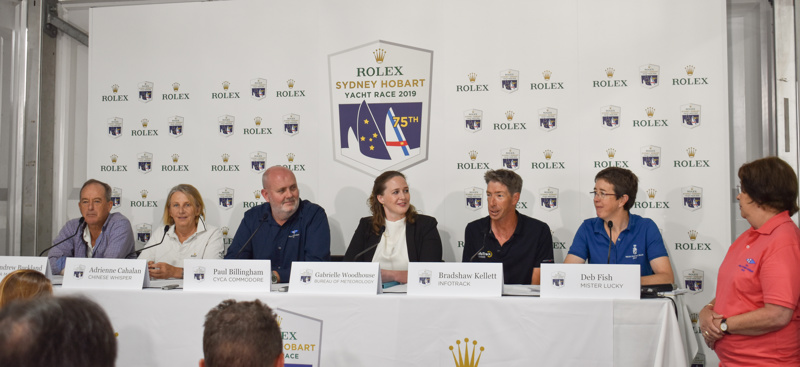 Andrew Buckland (TSA Management), Adrienne Cahalan (Chinese Whisper), Commodore Paul Billingham, Gabrielle Woodhouse (Bureau of Meteorology), Bradshaw Kellett (InfoTrack), Deb Fish (Mister Lucky)