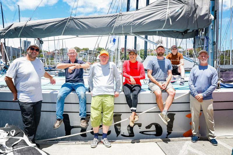 Some members of the Helsal 3 crew at the CYCA. (L-R): John Preddy, Mike Rose, Paul Mara, Ramandeep Kaur, Ryan Gallagher, Charmaine Tate and John Gallagher.