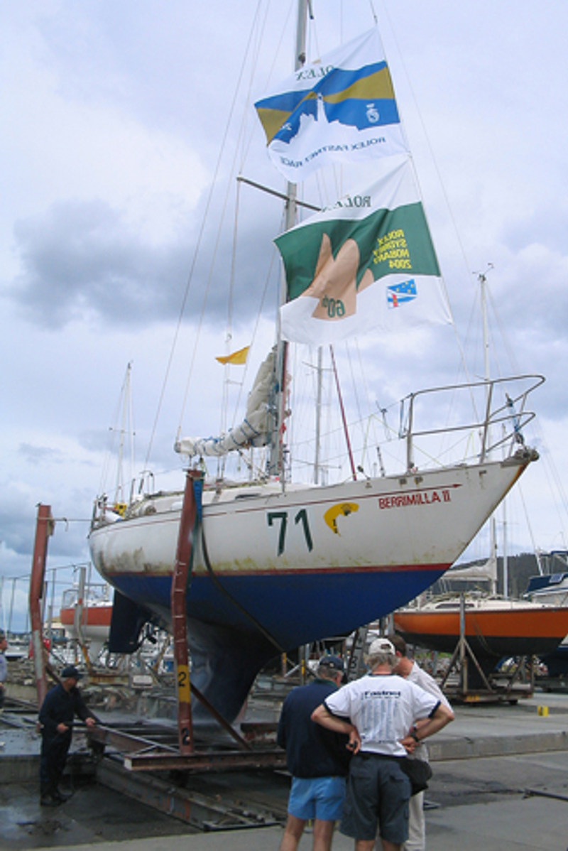 Berrimilla getting a wash on the slips in Hobart