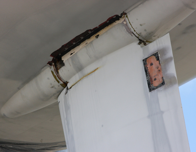 Port side view of the 20cm crack that put Maximus out of the Rolex Sydney Hobart.