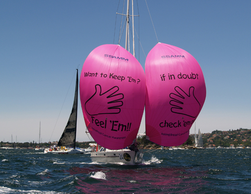 Michele Colenso promoting breast cancer awareness through her innovative spinnakers