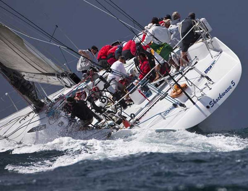 Andrew Short’s ASM Shockwave 5 taking line honours and the Geoff Lee Trophy in the 173rd Australia Day Regatta